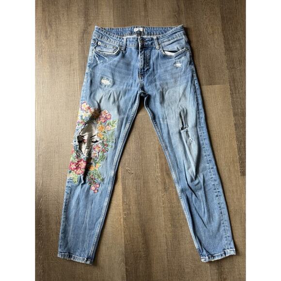 Zara Denim - Zara Jeans Moonflower Slim Boyfriend Face Boho Cottage Indie Grunge 90s Artsy 6